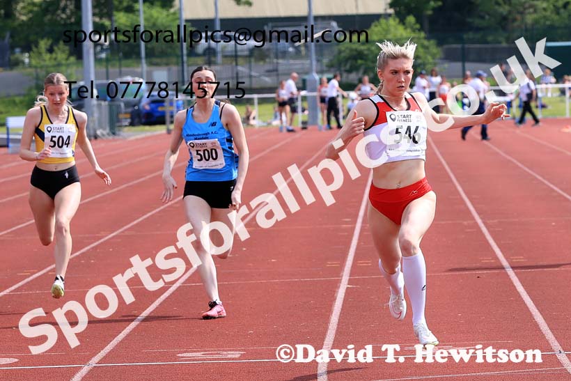 Womens Under-17s 100 metres, 2024 North Eastern Track and Field Champs., Middlesbrough.  Photo: David T. Hewitson/Sports for All Pics